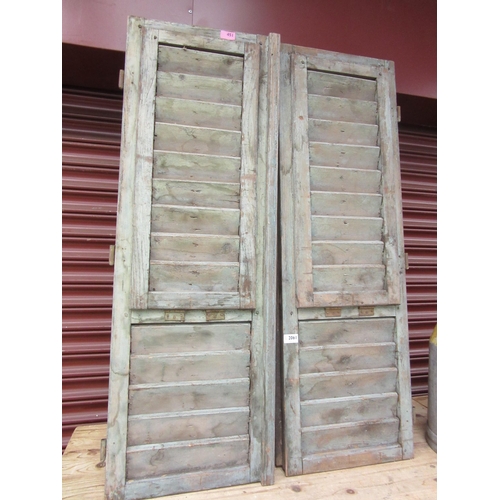 2061 - Two blue painted rustic shutters, 40 x 116cm