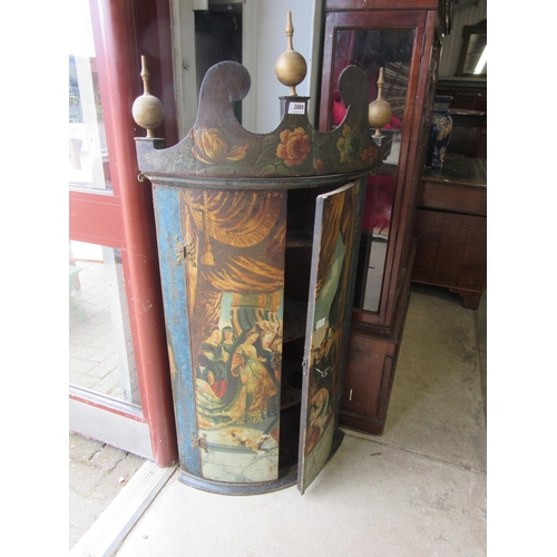 2080 - A painted Georgian corner cupboard, the doors painted with Regal figures and decapitated head, 122cm... 