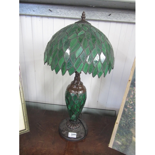 2099 - A Tiffany style lead green glazed table lamp