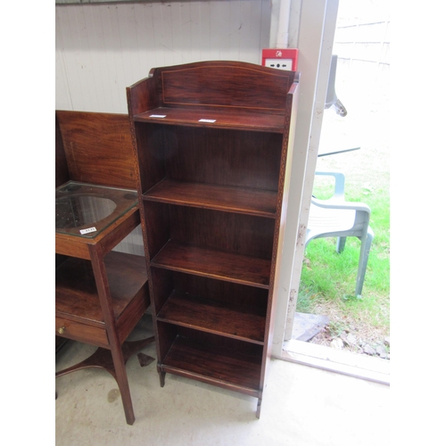 2126 - An Edwardian mahogany slim bookcase with inlaid detail, five tiers of shelving