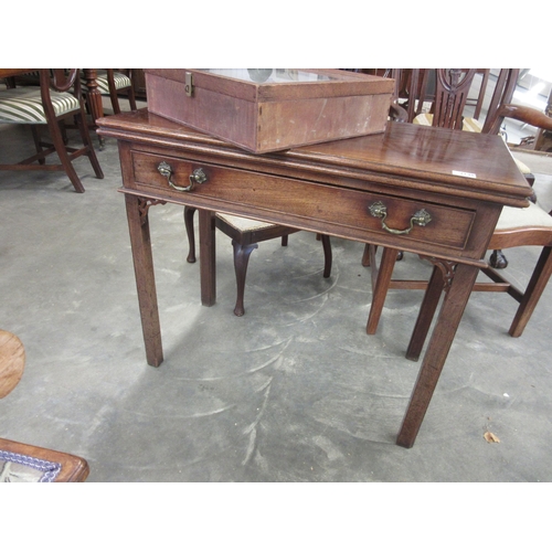 2148 - A Georgian mahogany fold top tea table with pierced fret work spandrels, back spandrel slighly damag... 