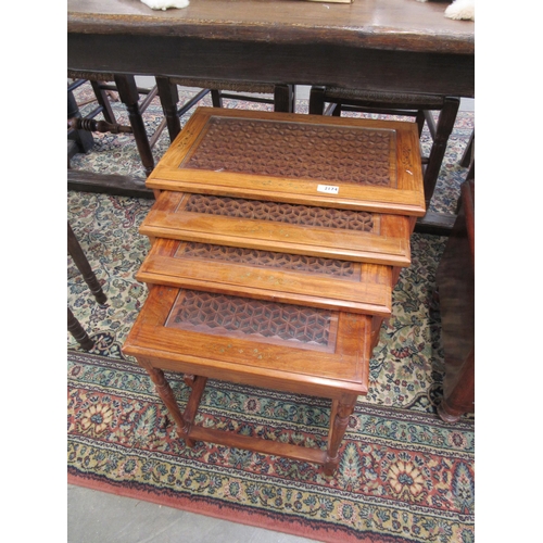 2174 - A set of nesting honeycombed top inlaid mahogany tables