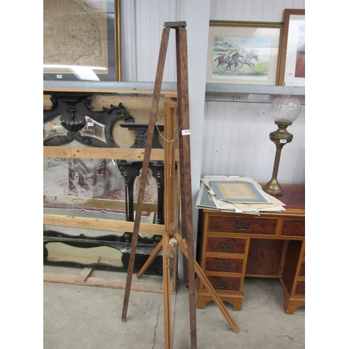 2219 - An artists easel and tripod and a selection of pencil drawings, prints, and watercolours