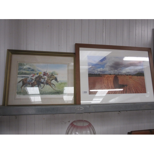 2222 - A watercolour of race horses and a harvest print (2)