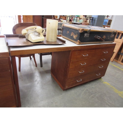 2281 - A mid Century Remploy dressing table with two over three chest of drawers to side and mirror