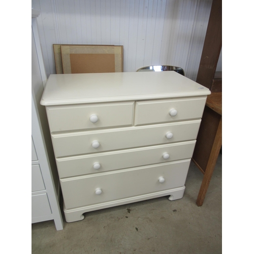 2308 - A cream / white chest of two short over three long drawers, bracket feet