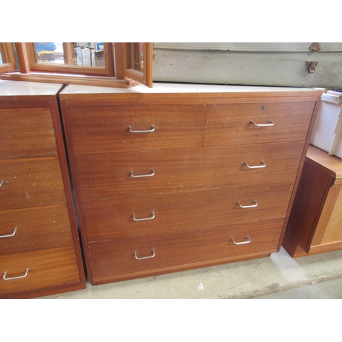 2321 - A Remploy mid Century two over three chest of drawers with mirror in drawer