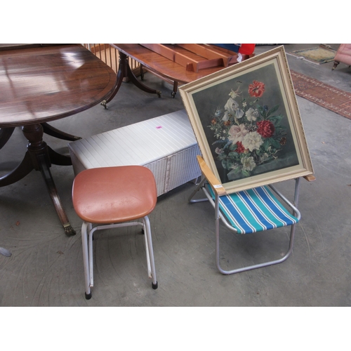 2344 - A Lloyd loom ottoman, a picture, stool and chair