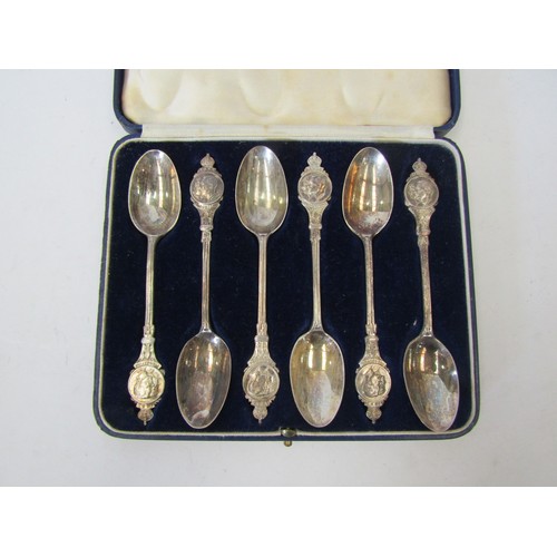 1526 - A set of six 1937 silver Coronation spoons by Josiah Williams & Co., cased