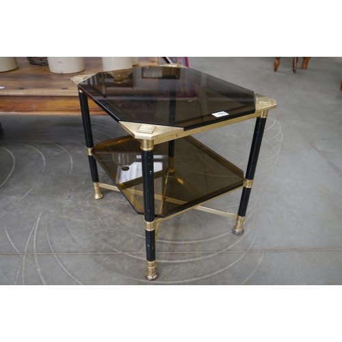 2202 - A Vivai del sud Italian 1970's smoked glass two tier side table