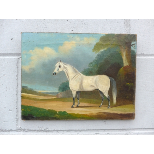 7011 - JOHN R. HOBART (1788-1863) An oil on canvas of a white horse in landscape. Signed bottom right and d... 