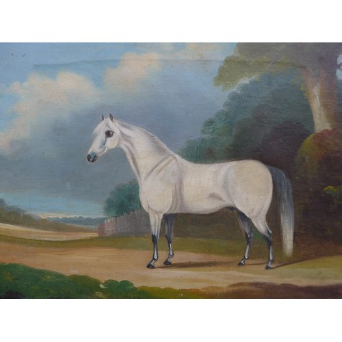 7011 - JOHN R. HOBART (1788-1863) An oil on canvas of a white horse in landscape. Signed bottom right and d... 