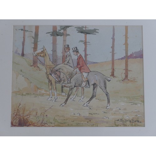 7058 - STEPHEN BAGHOT DE LA BERE (1877-1927) A pair of framed and glazed watercolours, hunting scenes. Both... 