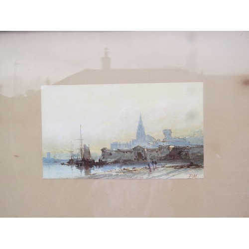 7071 - PAUL MARNY (1824-1914) St Malo, Watercolour, monogram PM, framed and glazed. 11.5cm x 20cm