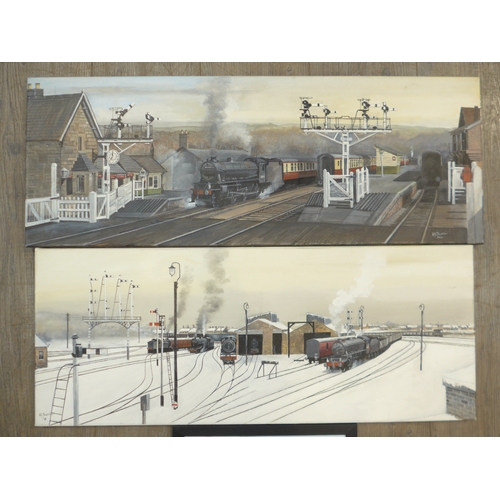 7127 - WRENFORD J. THATCHER (XX/XXI) Two oils on canvas of railway scenes - Kings Lynn Winter, Grosmont and... 