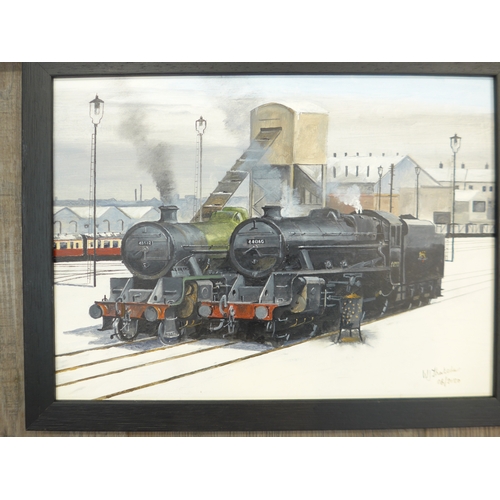 7127 - WRENFORD J. THATCHER (XX/XXI) Two oils on canvas of railway scenes - Kings Lynn Winter, Grosmont and... 