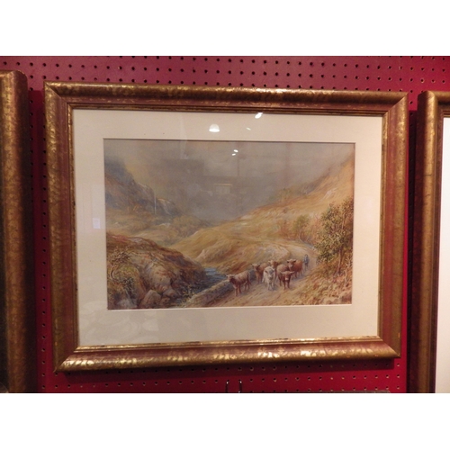 4048 - Four Victorian watercolours, one by Edward Henley depicting two figures by lake surrounded by mounta... 