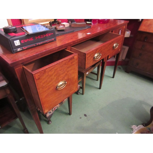 4057 - An Edwardian mahogany sideboard with satinwood crossbanding and line inlay, the two drawers and sing... 