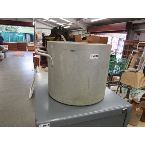 3543 - A twin handled cooking pot, drilled for use as a planter