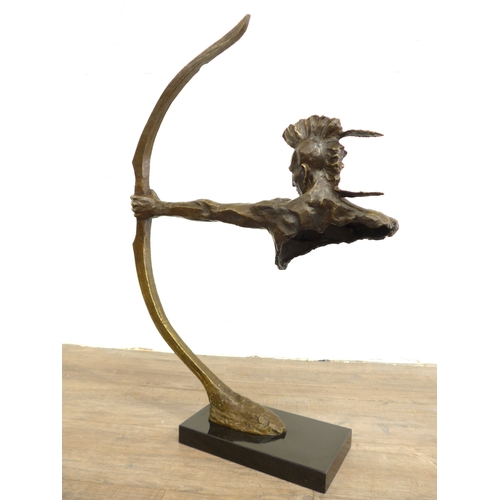 7129 - A sculptural bronze of an American Indian holding a bow. Set on a slate plinth base. 84cm high