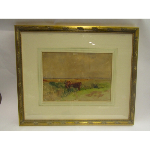 4459 - T. LEWIS (XX): A framed and glazed watercolour, cattle on marshland.  Signed and dated '02 bottom le... 