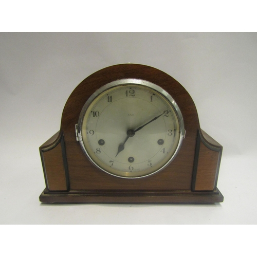 4467 - Miscellaneous items including an Enfield mantel clock, stoneware, teapot and two white and blue serv... 