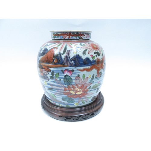 6078 - A 19th Century Chinese lidded ginger jar with handpainted landscape depicting dragons, dwelling and ... 