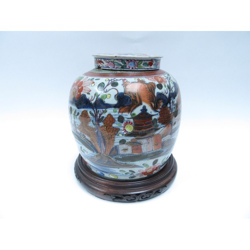 6078 - A 19th Century Chinese lidded ginger jar with handpainted landscape depicting dragons, dwelling and ... 