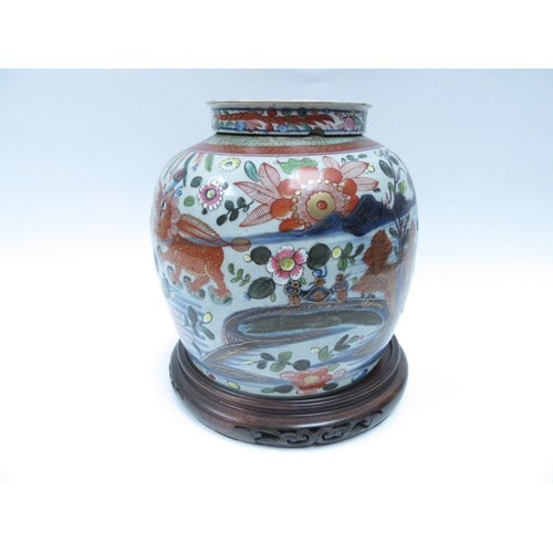 6078 - A 19th Century Chinese lidded ginger jar with handpainted landscape depicting dragons, dwelling and ... 