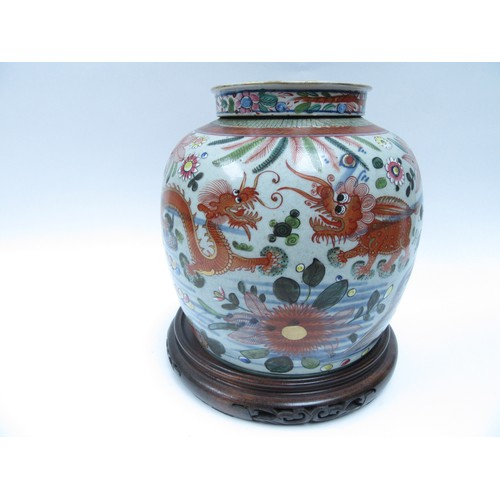 6078 - A 19th Century Chinese lidded ginger jar with handpainted landscape depicting dragons, dwelling and ... 