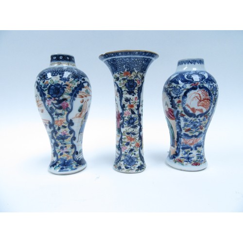 6259 - Three 19th Century Chinese small vases with handpainted figural scenes, one cracked or chipped, 14.5... 