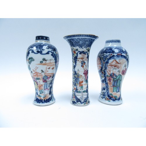 6259 - Three 19th Century Chinese small vases with handpainted figural scenes, one cracked or chipped, 14.5... 