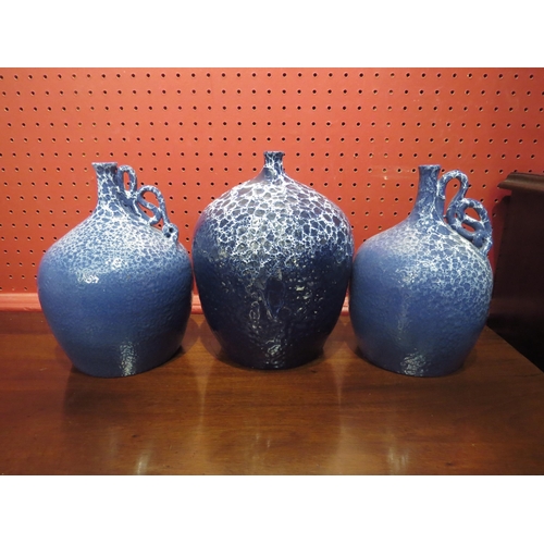 4026 - Three blue glazed pottery vases by Jose Caucoso de Souza, a pair of vases with handles and a larger ... 