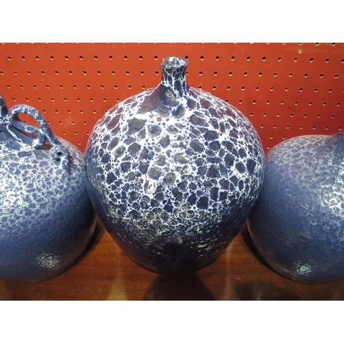 4026 - Three blue glazed pottery vases by Jose Caucoso de Souza, a pair of vases with handles and a larger ... 