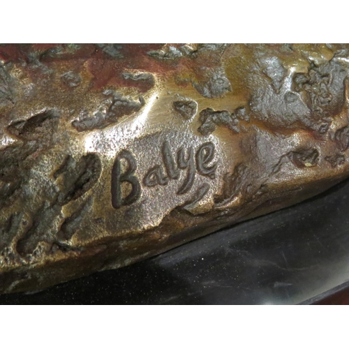 4027 - A bronze pig tethered to post, signed Balye, 30cm long