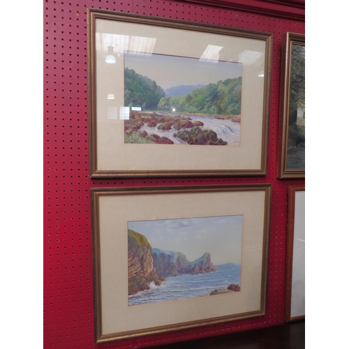 4029 - GEORGE WEST (XX): Two framed and glazed water and body colours - Welsh coastal scene and river scene... 