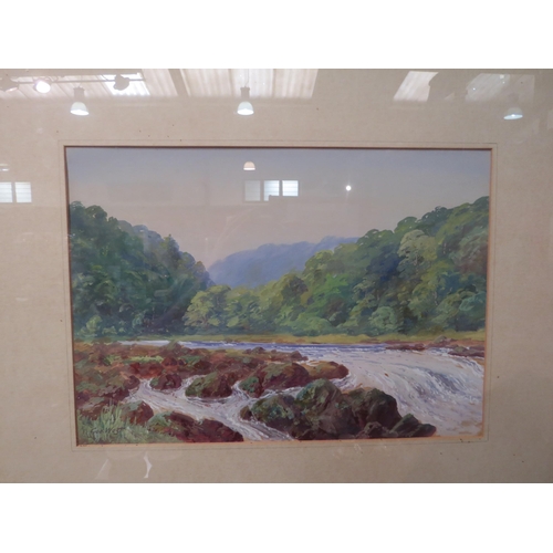 4029 - GEORGE WEST (XX): Two framed and glazed water and body colours - Welsh coastal scene and river scene... 