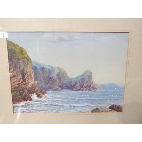 4029 - GEORGE WEST (XX): Two framed and glazed water and body colours - Welsh coastal scene and river scene... 