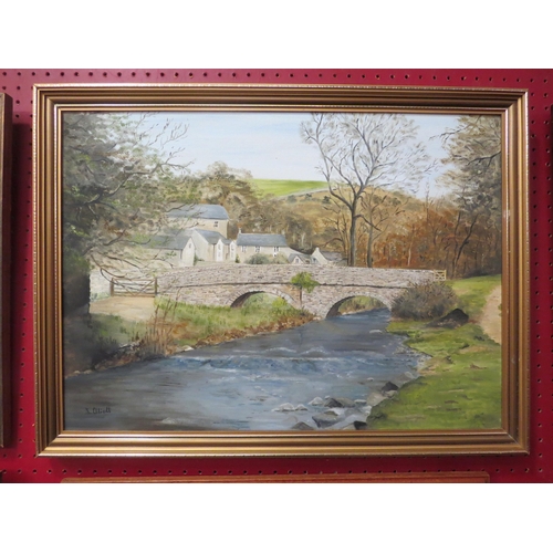 4030 - Two framed oil paintings, one of a stone bridge by S.Elliott, signed bottom left, 39.5cm x 55cm imag... 