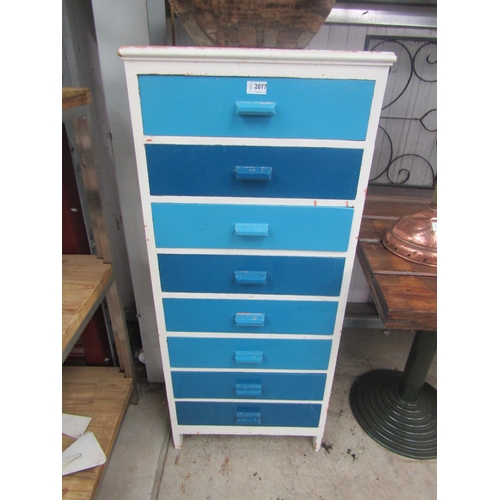 2077 - A blue and white painted chest of eight drawers