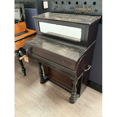 9003 - A Lafleur and Son half-size hand-wound barrel piano, black lacquered wooden case with mirrored panel... 