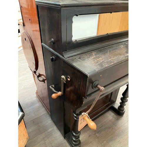 9003 - A Lafleur and Son half-size hand-wound barrel piano, black lacquered wooden case with mirrored panel... 