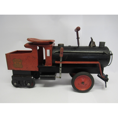 2027 - A 1930s Keystone RR 6400 pressed steel ride on locomotive with bell to front, 64cm long