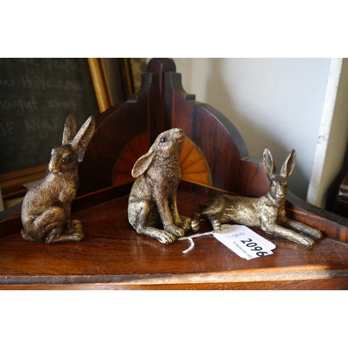 2096 - Three small resin bronze hares