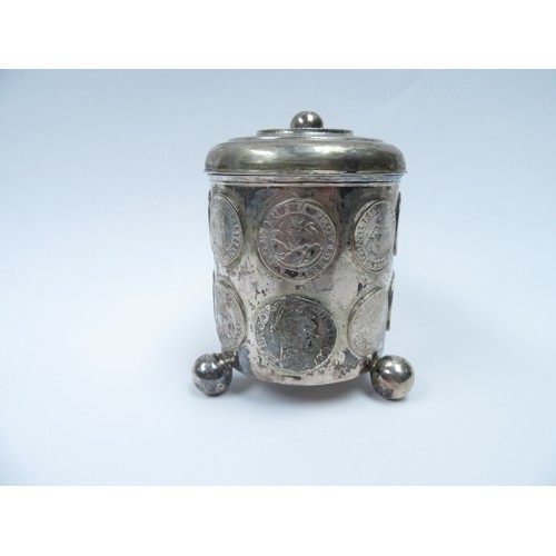 6378 - A Danish/Scandinavian silver peg tankard inset with coins from the 17th Century.  The top set with C... 