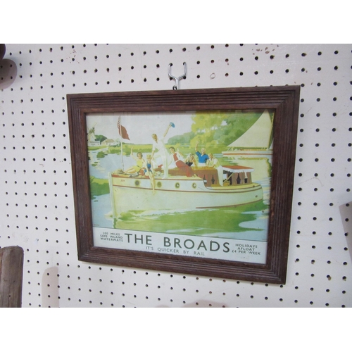 8051 - A framed and glazed advertising print for The Broads depicting family on a boat, 29.5 x 24cm (includ... 