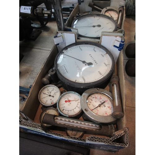 8119 - A box containing nine pressure gauges and thermometers