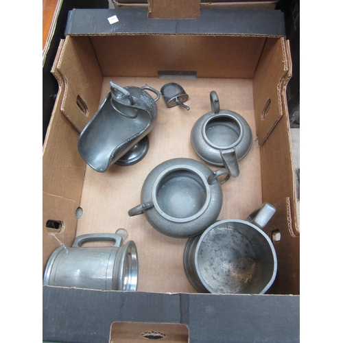 8182 - A box containing pewter tankard, jug etc