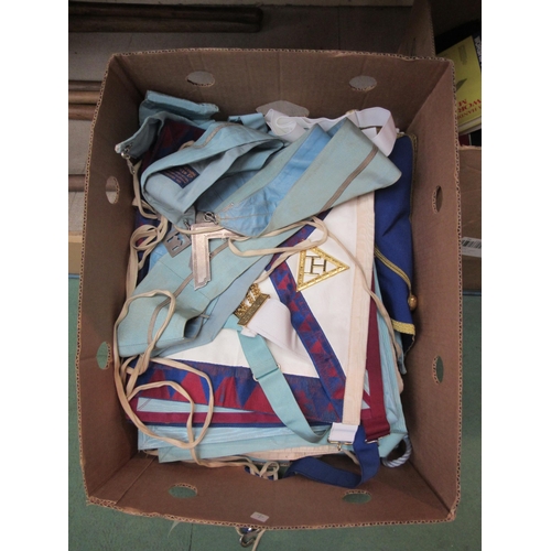 8189 - A box containing approx 30 items of Masonic regalia including aprons