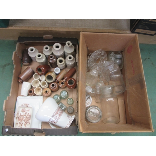 8287 - Two boxes of mixed stoneware and glass bottles, jars etc